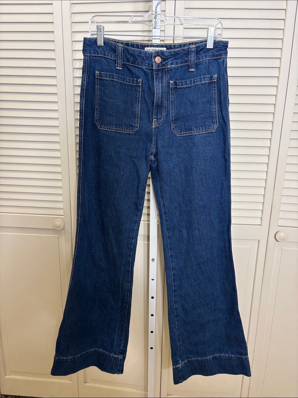 Free People Dark Blue Wide-Leg Front Patch Pocket Jeans Size 28 Short